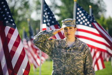 Patriotic American Female Soldier in uniform