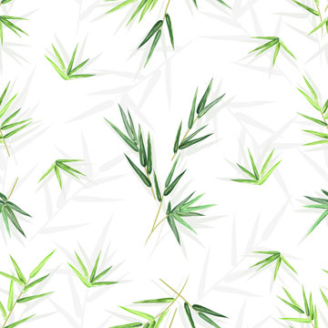 Seamless background with bamboo leaves, vector floral pattern with seamless texture for print design.