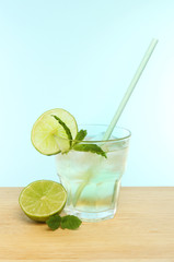 Lime juice against blue