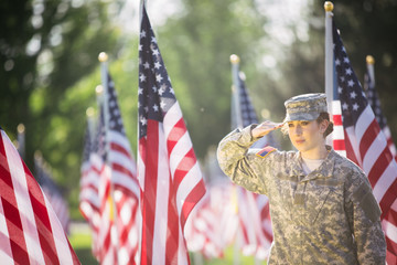 Patriotic American Female Soldier in uniform