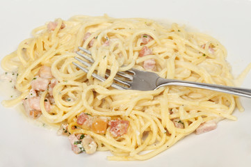 Spaghetti carbonara closeup