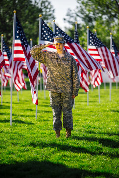Patriotic American Female Soldier in uniform