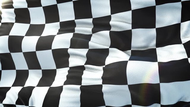 Chequered flag waving on sun. Seamless loop with highly detailed fabric texture. Loop ready in 4k resolution.