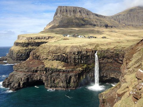 mulafossur waterfall at gasadalur, faroe islands