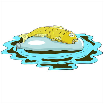 Vector illustration of fish killed by waste.