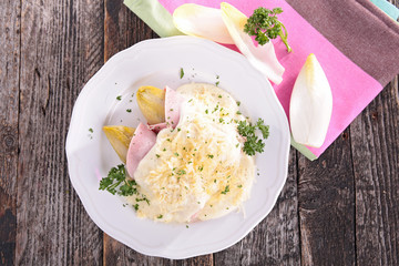 baked chicory with ham and cream