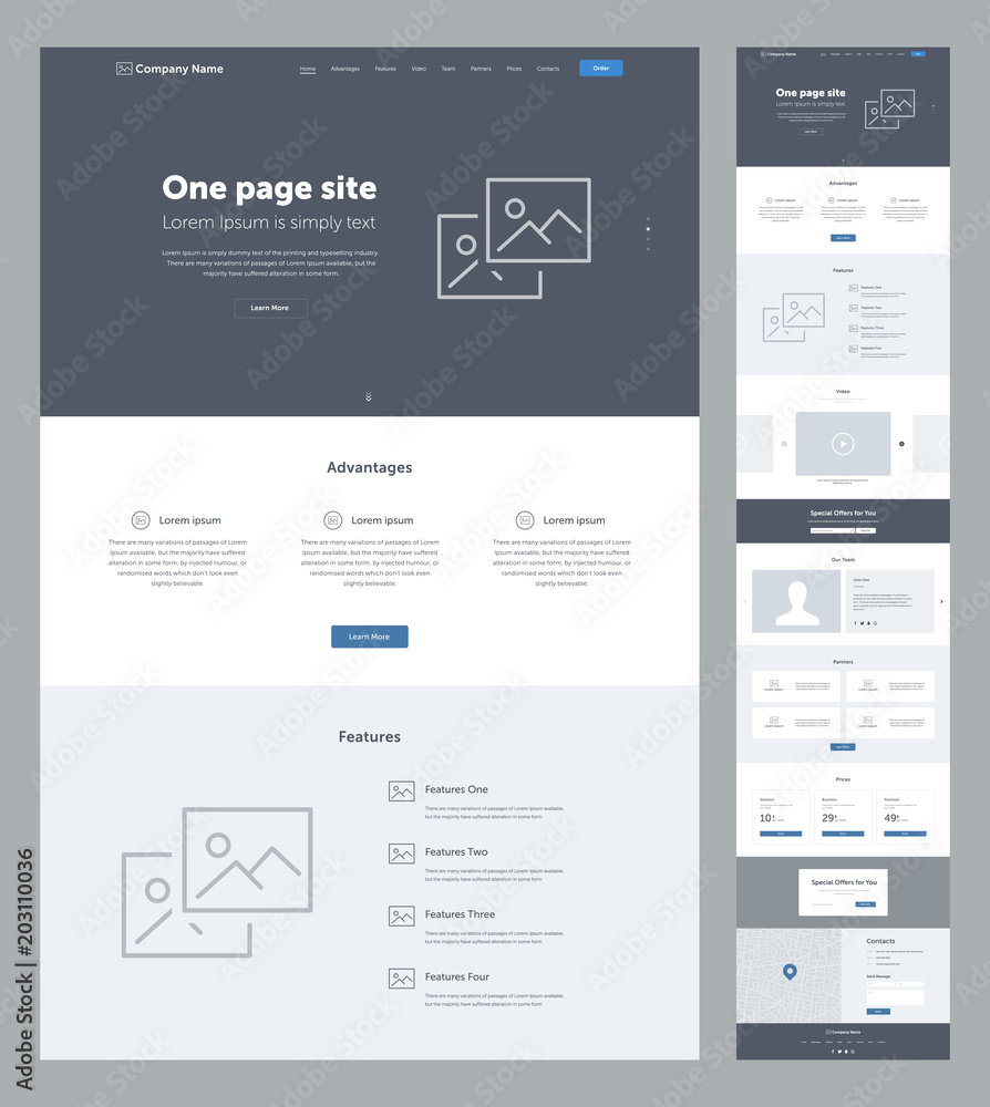 Canvas Prints one page website design template for business. landing page wireframe. flat modern responsive design