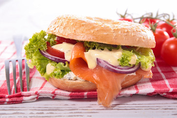 burger with salmon and onion
