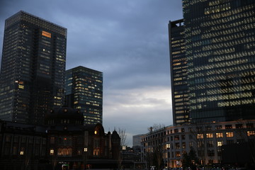 The end of a day in city