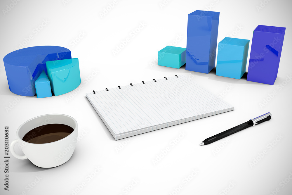Poster notepad with graphs against white background with vignette