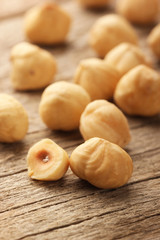 Hazelnuts on wooden table