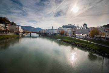 Stadtbild Skyline Salzburg und Fernsicht zur Festung Hohensalzburg