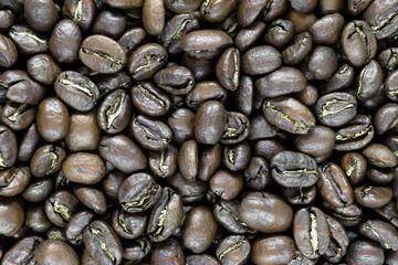 Sharp, Clear and Close up View of Coffee Beans Background Surface