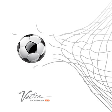 Soccer Ball Through Net Isolated On White Background, Vector Illustration