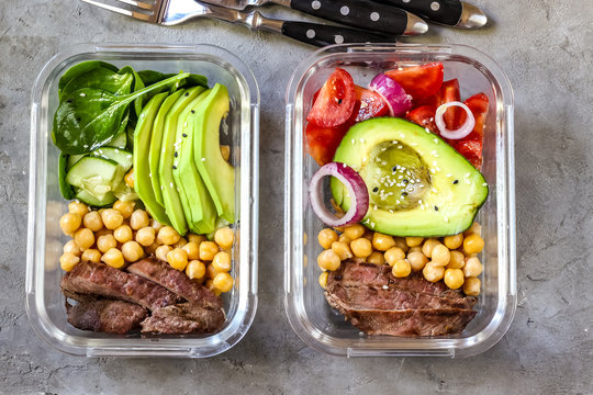 Healthy Meal Prep Containers With Chickpeas, Goose Meat