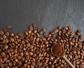 Coffee beans on a black background