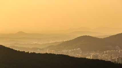 Beautiful view of Seoul from the Asan Mountain at sunset, South Korea