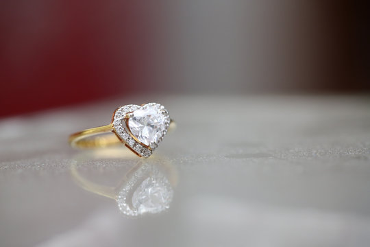 Diamond Heart On Gold Ring