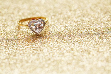 Diamond heart on gold ring