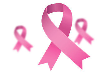 Pink breast cancer awareness ribbons on white background