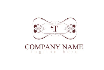 Vector Letter T Monogram Identity Concept In Frame Vintage.