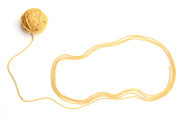 Cloud made of yellow and thread ball  isolated on white background. Cotton thread ball with empty...