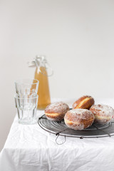 Finnish traditional Vappu food, sugar donuts with sima