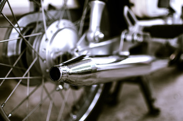 Close up motorcycle exhaust.vintage style
