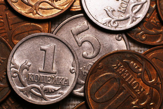 Heap of coins. Rubles and copecks.