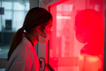 Asian scientist working in the lab,Thailand people,Experiment science and calculate the...