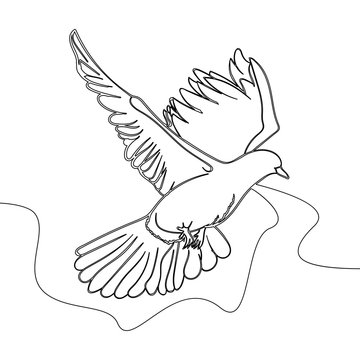 Continuous one line drawing Flying pigeon logo. Black and white vector illustration Concept