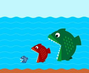 Big fish eat small fish illustration.
