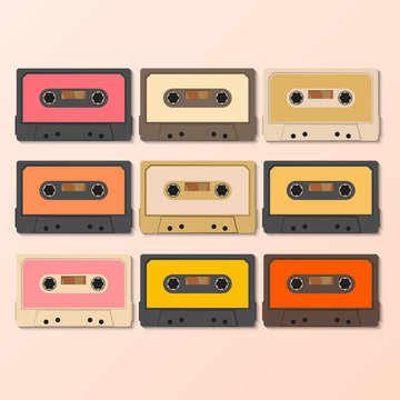 Vintage audio tapes, retro style, vector illustration