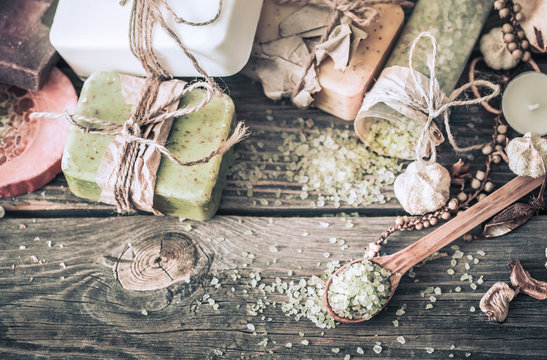 Spa still life on a wooden background