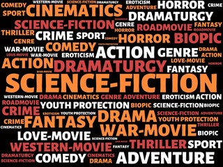 SCIENCE-FICTION - image with words associated with the topic MOVIE, word, image, illustration