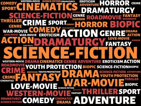 SCIENCE-FICTION - image with words associated with the topic MOVIE, word, image, illustration