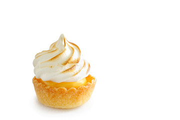 Obraz na płótnie Canvas Mini lemon meringue tart isolated on white background 