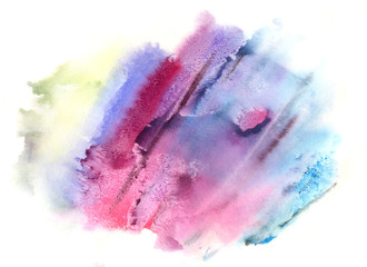 Colorful abstract watercolor art hand paint on white background: pink, blue, purple, yellow