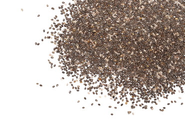 Chia seeds isolated on white background, top view