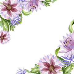 Pink water lily. Floral botanical flower. Wild spring leaf wildflower frame. Aquarelle wildflower for background, texture, wrapper pattern, frame or border.