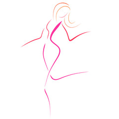 Running woman in pink, light sketch of several lines