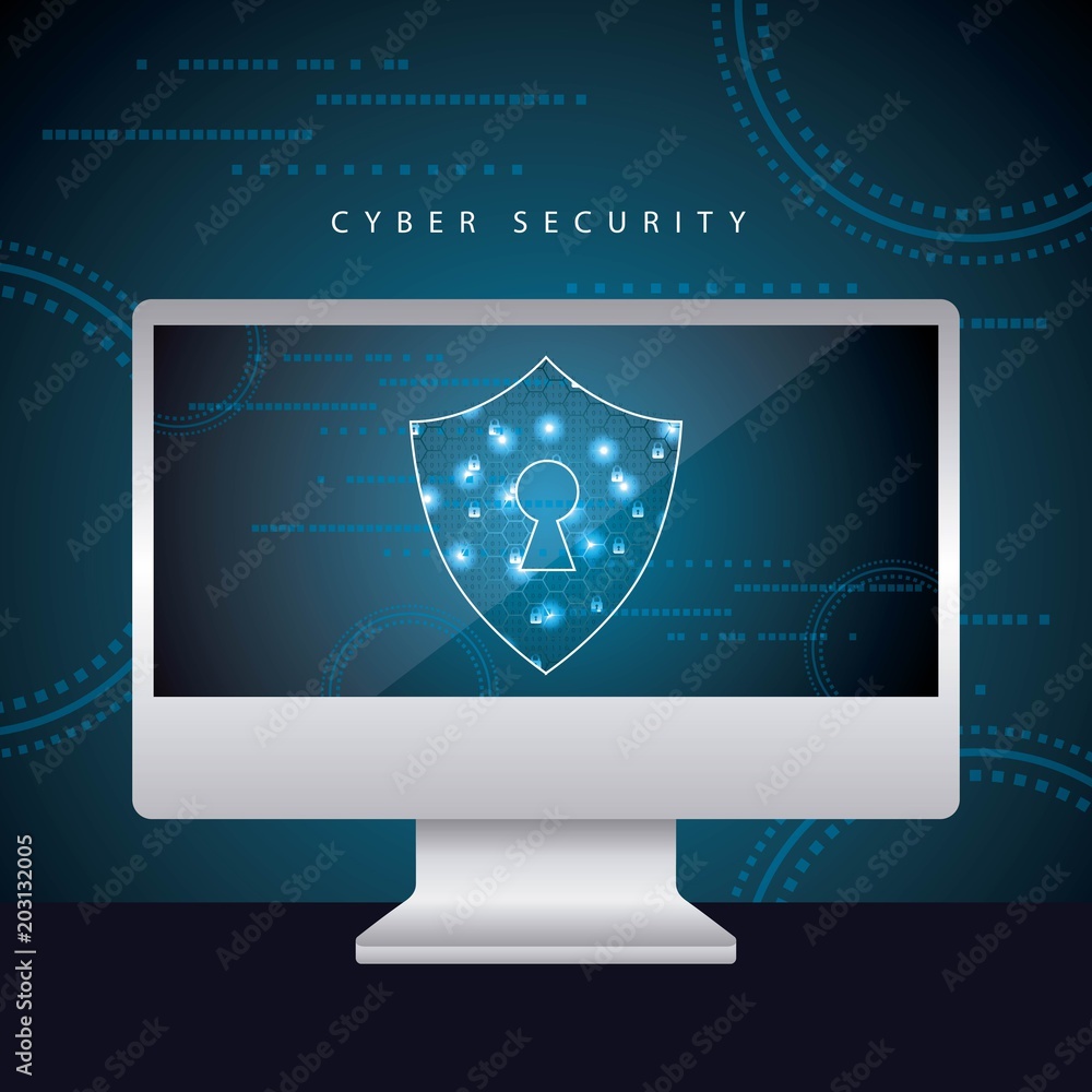 Aufkleber cyber security digital circuit degrade background save computer locked padlock vector illustration