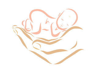 A baby sleeping peacefully in a big hand