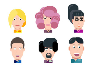 Flat vector characters portrait set. Vector avatars. Smiling happy people. Happy emotions. Vector portraits.