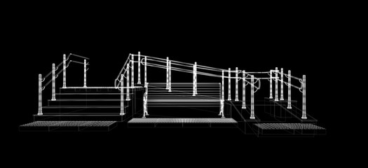 Accessibilità per disabili, sedia a rotelle, barriere architettoniche, illustrazione 3d