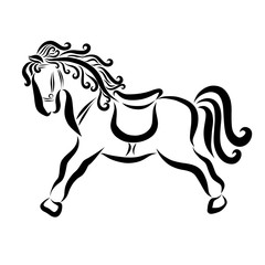 A toy horse, painted with black lines