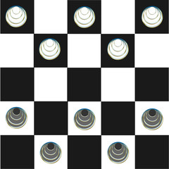 Chess match with few figures left, final stages, final shoot down, black and white vector illustration