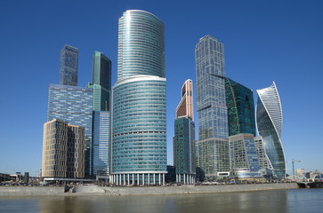 Fototapeta na wymiar Moscow, Russia - April 24, 2018: Moscow-city Towers of the Moscow international business center on a Sunny day