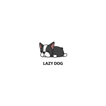 Lazy Dog, Cute Boston Terrier Puppy Sleeping Icon, Vector Illustration