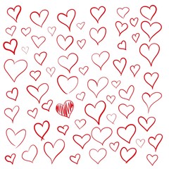 Set of outline hand drawn heart icon. Hand drawn doodle grunge hearts vector set. Rough marker hearts isolated on white background. Vector collection for your graphic design.